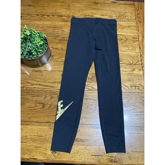 Nike NSW Metallic GX Leggings with Gold Nike and Swoosh Logos - Size Small - Picture 8 of 9